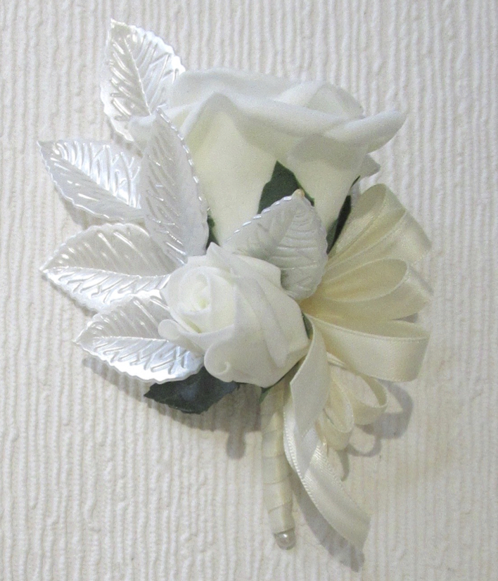 Mother Of The Bride Rose Corsage with Pearl Acrylic Leaf Detail